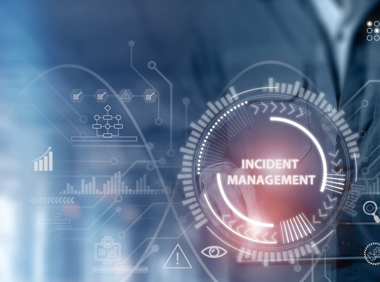 Incident management, business technology concept. Operational excellence in IT operations. Process of efficiently identifying, diagnosing and resolving unexpected problems that occur in IT systems.